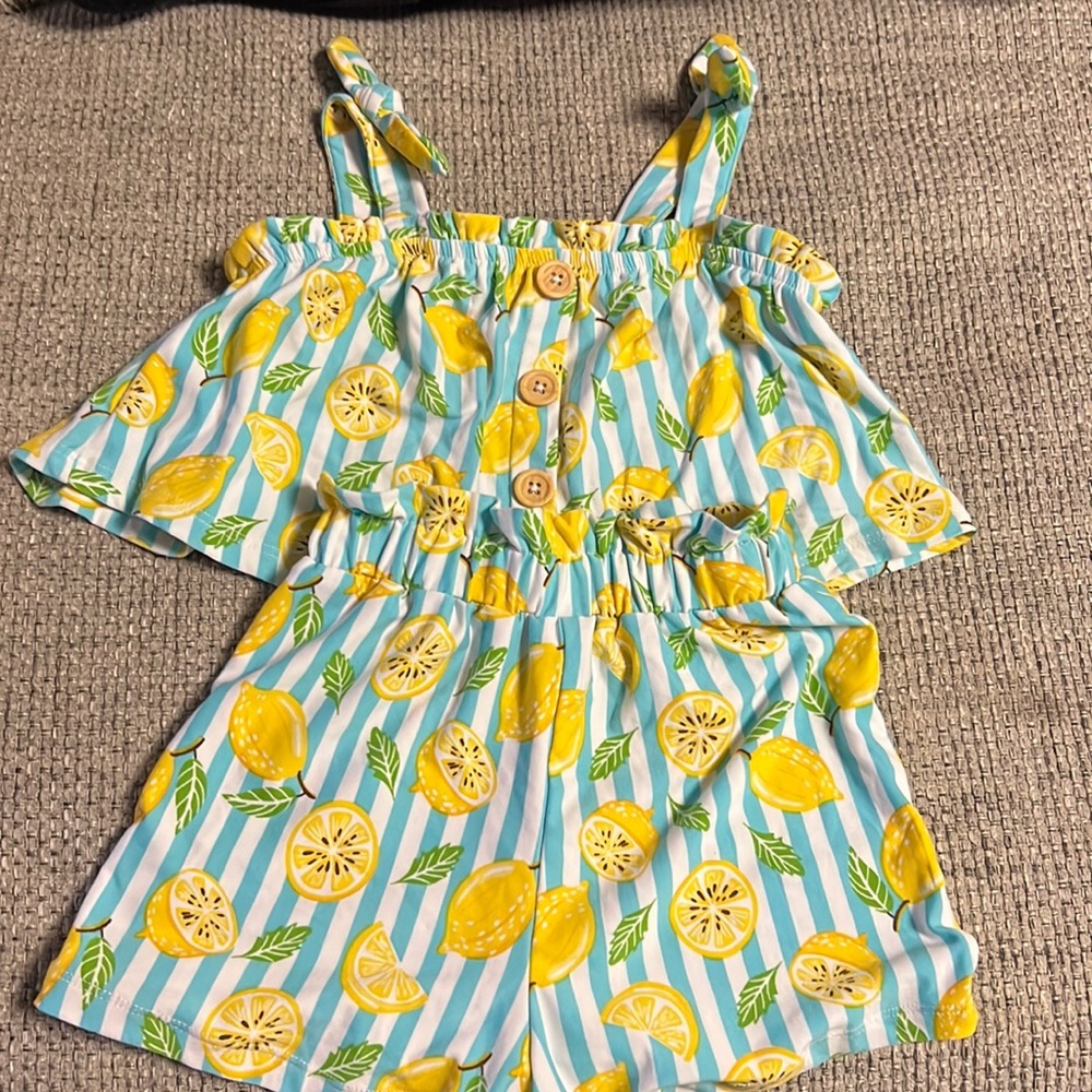 Yellow Lemon Print Girls' Matching Set - Unbranded